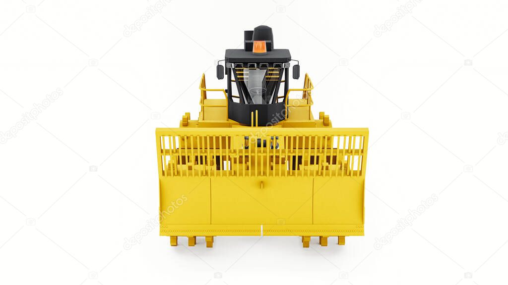 Garbage compactor machine for landfills. A special type of industrial bulldozer for working in landfills. 3d rendering