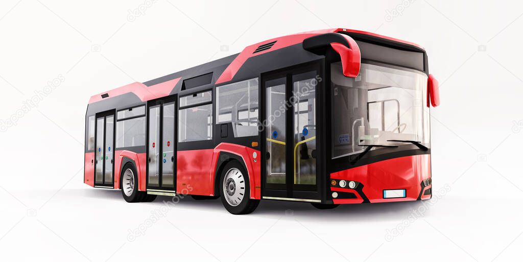 Mediun urban red bus on a white isolated background. 3d rendering