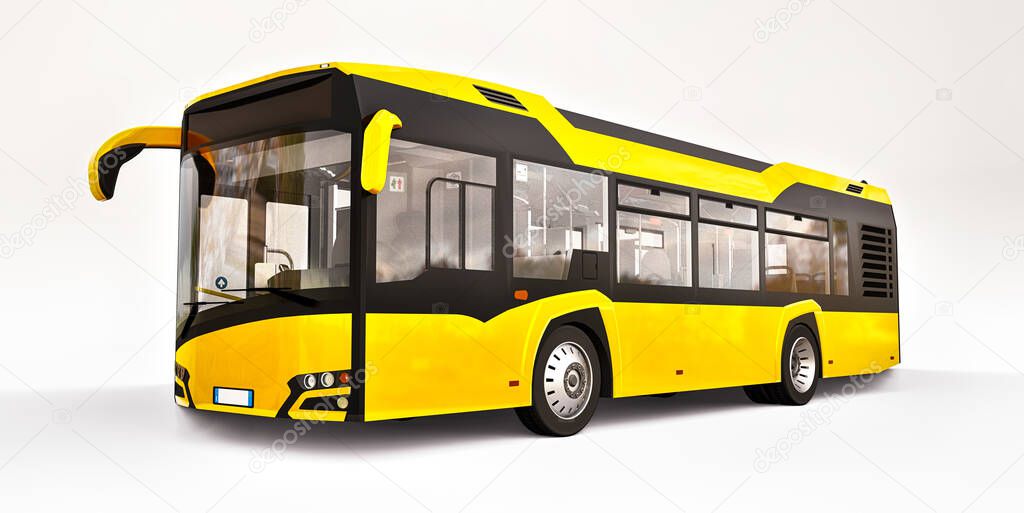 Mediun urban yellow bus on a white background. 3d rendering
