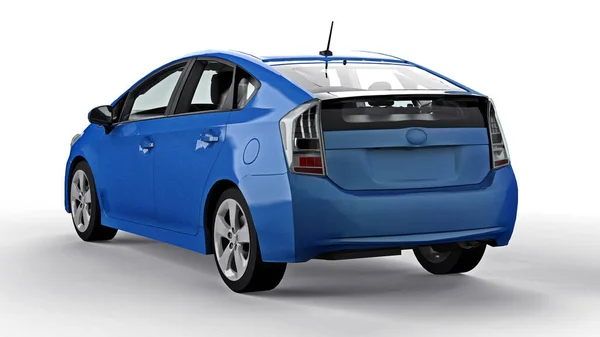 Moderní Rodinné Hybridní Modré Auto Bílém Pozadí Stínem Zemi Vykreslování — Stock fotografie