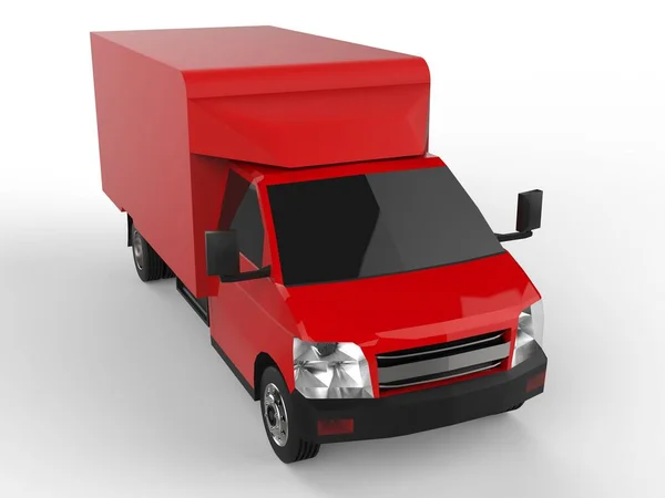 Küçük Kırmızı Kamyon Araba Teslimat Servisi Perakende Satış Mağazalarına Mal — Stok fotoğraf