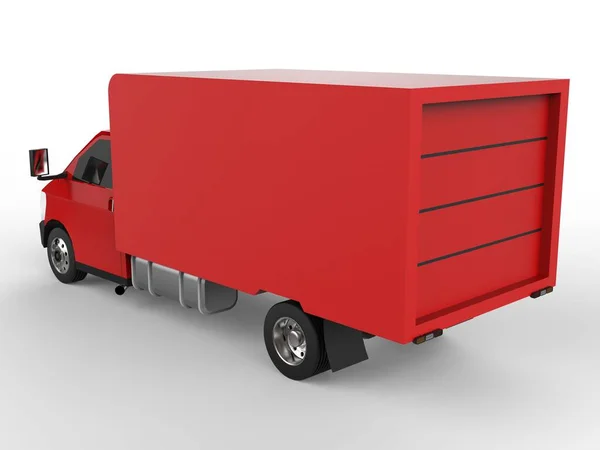 Camião Vermelho Pequeno Serviço Entrega Carro Entrega Bens Produtos Aos — Fotografia de Stock