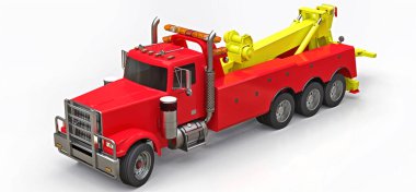 Kırmızı kargo kamyonu diğer büyük kamyonları ya da çeşitli ağır makineleri taşımak için. 3d oluşturma