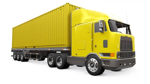 Large Retro Yellow Truck Sleeping Part Aerodynamic Extension Carries Trailer — Stock Photo, Image