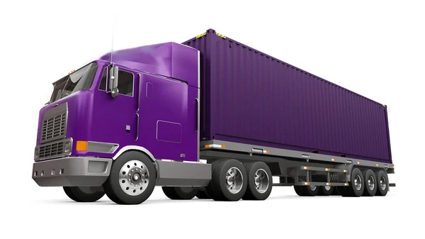 Gran Camión Retro Púrpura Con Una Parte Dormida Una Extensión —  Fotos de Stock