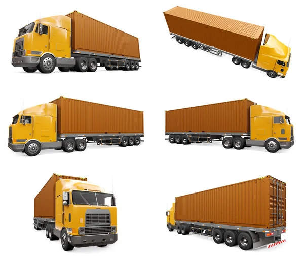 Set Large Retro Orange Truck Sleeping Part Aerodynamic Extension Carries — Stock Photo, Image