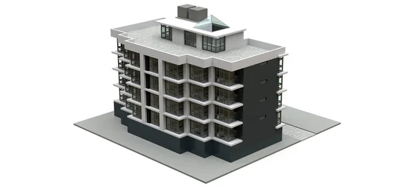 带有电梯和车库的白色小公寓 3D渲染 — 图库照片