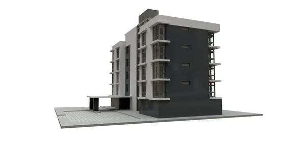 Pequeño Condominio Blanco Gris Con Ascensor Garaje Renderizado —  Fotos de Stock