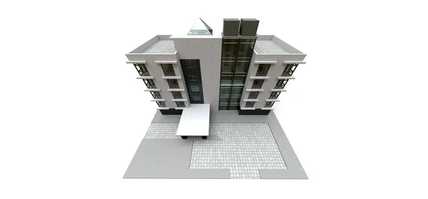 带有电梯和车库的白色小公寓 3D渲染 — 图库照片