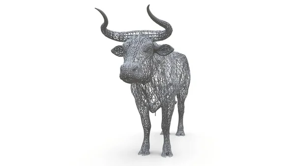 Modello Maglia Tridimensionale Toro Figura Statica Animale Calmo Una Scultura — Foto Stock