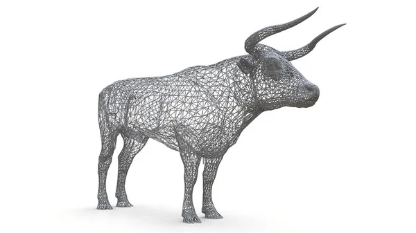 Modèle Maille Tridimensionnelle Taureau Figure Statique Animal Calme Une Sculpture — Photo