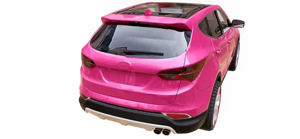 Compact Ville Crossover Couleur Rose Sur Fond Blanc Rendu — Photo