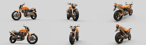 Ställ Orange Urban Sport Två Sits Motorcykel Grå Bakgrund Illustration — Stockfoto