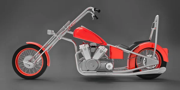 Czerwony Klasyczny Motocykl Niestandardowe Izolowane Szarym Tle Rendrowanie — Zdjęcie stockowe