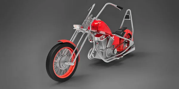 Czerwony Klasyczny Motocykl Niestandardowe Izolowane Szarym Tle Rendrowanie — Zdjęcie stockowe
