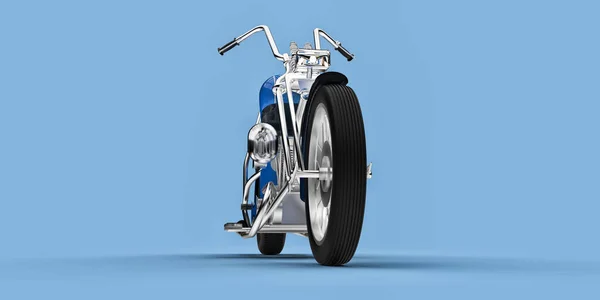 Синий Классический Индивидуальный Мотоцикл Светло Голубом Фоне Rendring — стоковое фото