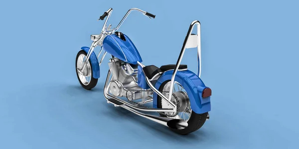 Moto Personnalisée Classique Bleu Isolé Sur Fond Bleu Clair Rendu — Photo