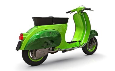 Beyaz arka planda klasik Avrupa yeşili scooter 'ı. 3d oluşturma