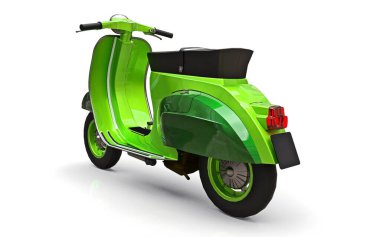 Beyaz arka planda klasik Avrupa yeşili scooter 'ı. 3d oluşturma