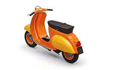 Beyaz arka planda klasik Avrupa turuncu scooter 'ı. 3d oluşturma