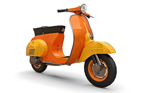 Vintage Europäischer Orangefarbener Motorroller Auf Weißem Hintergrund Darstellung — Stockfoto