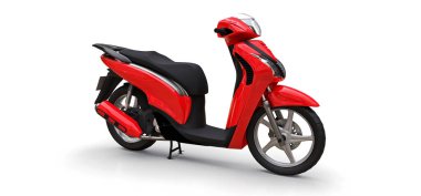 Beyaz arka planda modern kentsel kırmızı mobilet. 3d illüstrasyon