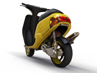 Beyaz arka planda modern sarı mobilet. 3d illüstrasyon