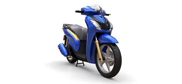 现代城市蓝色的摩托车在白色的背景上 3D说明 — 图库照片