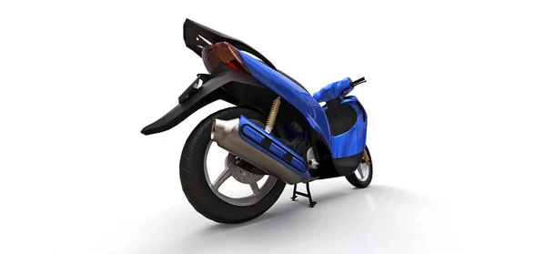 现代城市蓝色的摩托车在白色的背景上 3D说明 — 图库照片