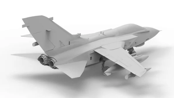 Vojenský Stíhací Letoun Trojrozměrná Rastrová Ilustrace Podobě Zcela Bílého Modelu — Stock fotografie