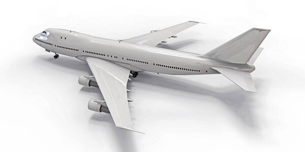 Large passenger aircraft of large capacity for long transatlantic flights. White airplane on white isolated background. 3d illustration