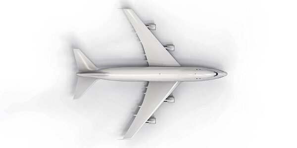 Большие пассажирские самолеты большой вместимости для длительных трансатлантических полетов. Белый самолет на белом изолированном фоне. 3d иллюстрация