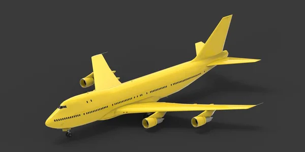 用于跨大西洋长途飞行的载客量大的大型客机 灰色背景下的黄色飞机 3D说明 — 图库照片
