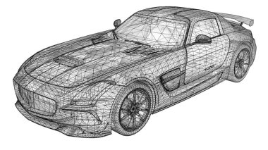 Model, premium coupe kullanıyor. Beyaz zemin üzerinde siyah çokgen bir üçgen ızgara şeklinde Raster çizimi. 3d oluşturma