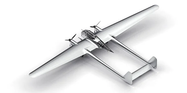 Трехмерная Модель Бомбардировщика Второй Мировой Войны Блестящий Алюминиевый Корпус Двумя — стоковое фото