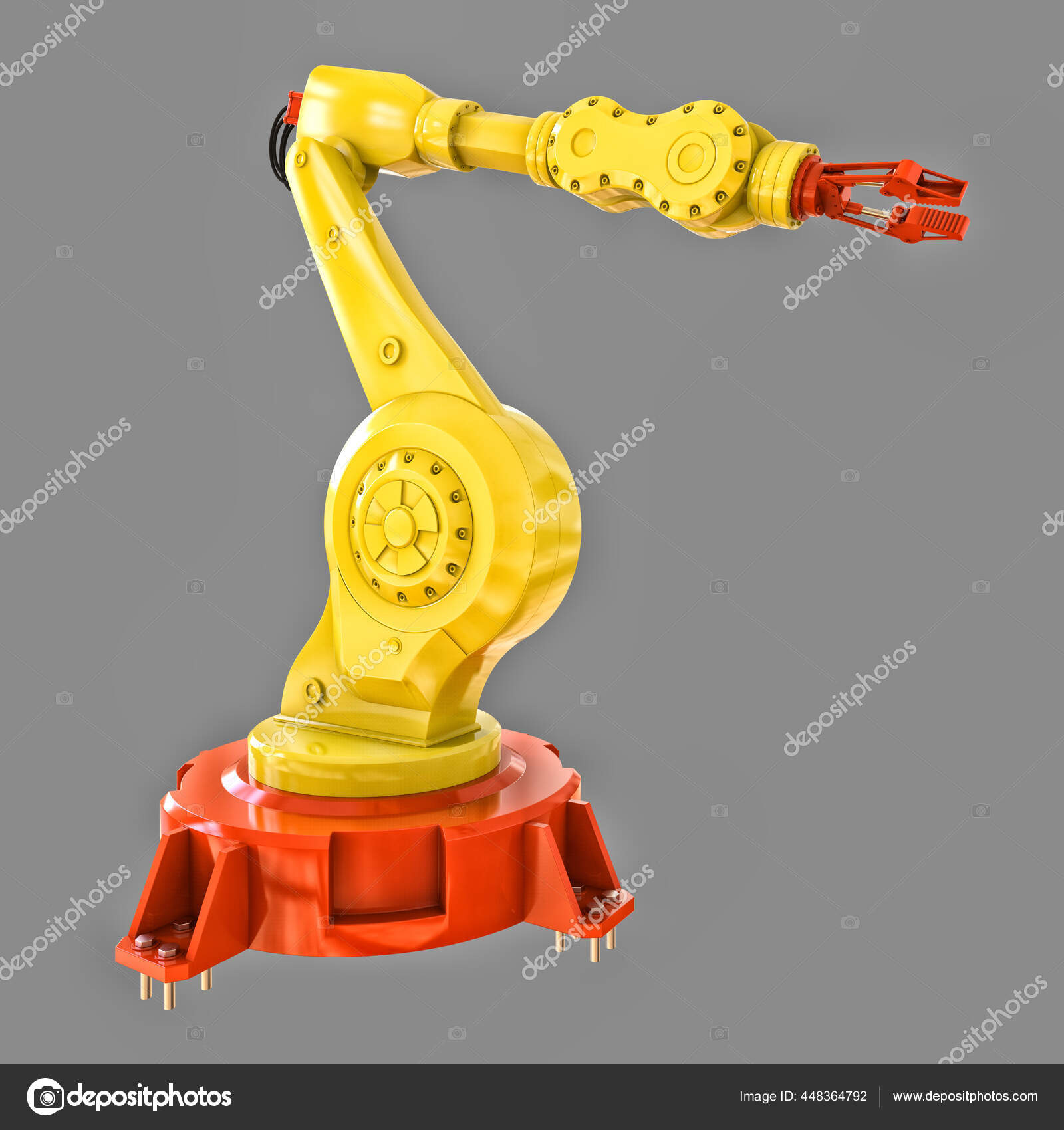 工場や生産での作業のための黄色いロボットアーム 複雑な作業のためのメカトロニクス機器 3dイラスト ストック写真 C Vladimir Hapaev