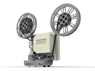Üç boyutlu film projektörü beyaz arka planda izole edildi. 3d oluşturma