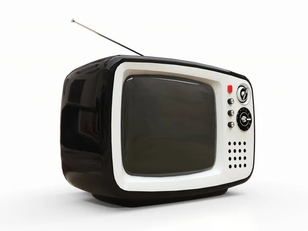 Carino Vecchio Televisore Nero Con Antenna Sfondo Bianco Illustrazione — Foto Stock