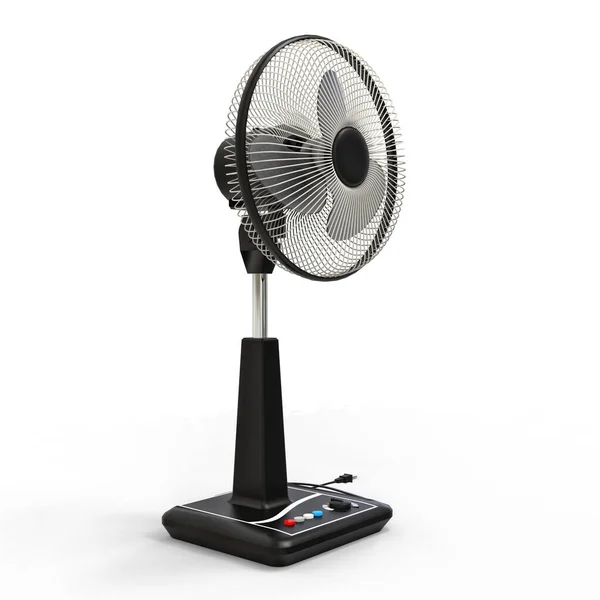 Black Electric Fan Three Dimensional Model White Background Fan Control — Stock Photo, Image