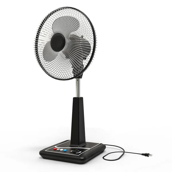 Zwarte Elektrische Ventilator Driedimensionaal Model Een Witte Achtergrond Fan Met — Stockfoto