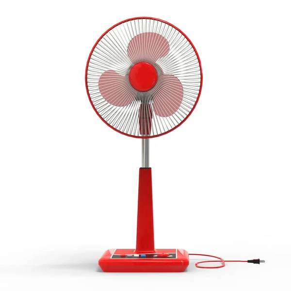 Ventilador Elétrico Vermelho Modelo Tridimensional Sobre Fundo Branco Ventilador Com — Fotografia de Stock