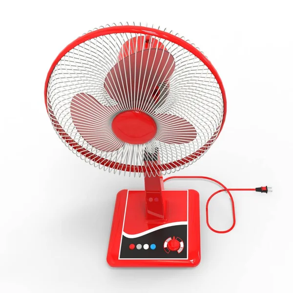 Ventilador Eléctrico Rojo Modelo Tridimensional Sobre Fondo Blanco Ventilador Con — Foto de Stock