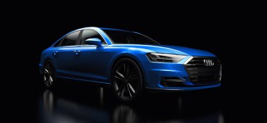 Tula, Rusya. 25 Şubat 2021: Audi A8 Quattro 2020 lüks araba siyah arka planda izole edildi. 3d oluşturma