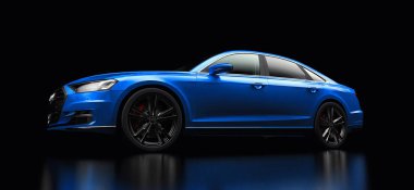 Tula, Rusya. 25 Şubat 2021: Audi A8 Quattro 2020 lüks araba siyah arka planda izole edildi. 3d oluşturma