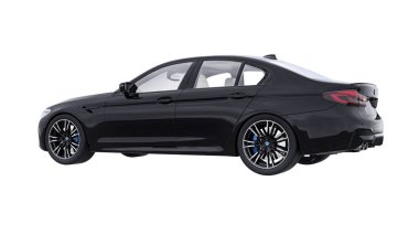 Tula, Rusya. 26 Şubat 2021: BMW M5 siyah lüks spor araba beyaz arka planda izole edildi. 3d oluşturma