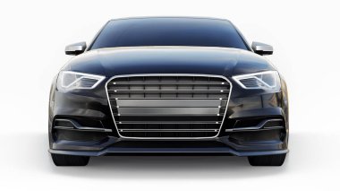 Süper hızlı spor araba beyaz arka planda siyah metalik renkte. Vücut biçimli sedan. Akort sıradan bir aile arabasının bir versiyonu. 3d oluşturma