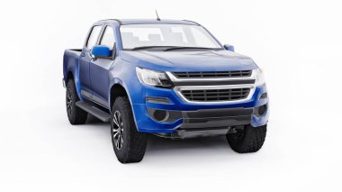 Beyaz arka planda mavi pikap. 3d oluşturma