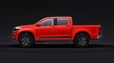 Siyah arka planda kırmızı pikap. 3d oluşturma