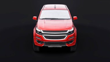 Siyah arka planda kırmızı pikap. 3d oluşturma