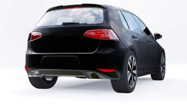 Beyaz arka planda küçük siyah aile arabası hatchback 'i. 3d oluşturma